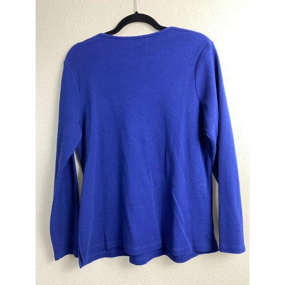 Quacker Factory Apple Embroidered Blue Waffle Sweater Top Women Size Medium Fall - Picture 2 of 13